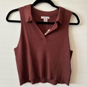 Brown Sleeveless Collared Top